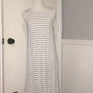 Long black and white striped dress.